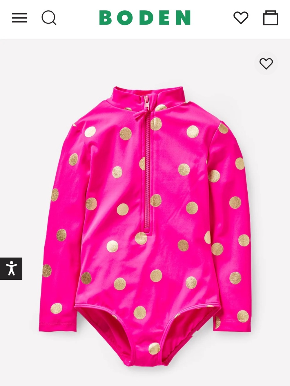 Boden Long-sleeved Swimsuit Fuchsia Pink, Gold Foil Spot 5-6y